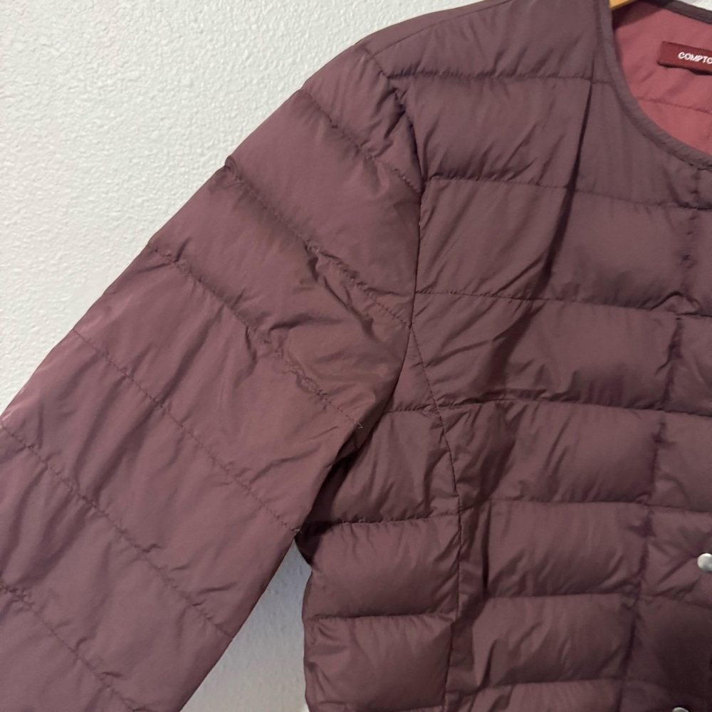 Comptoir Des Cotonniers Plume Down Quilted Puffer Jacket Burgundy Collarless-S - Picture 4 of 12